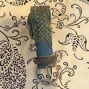 Blue Leather Braided Belt